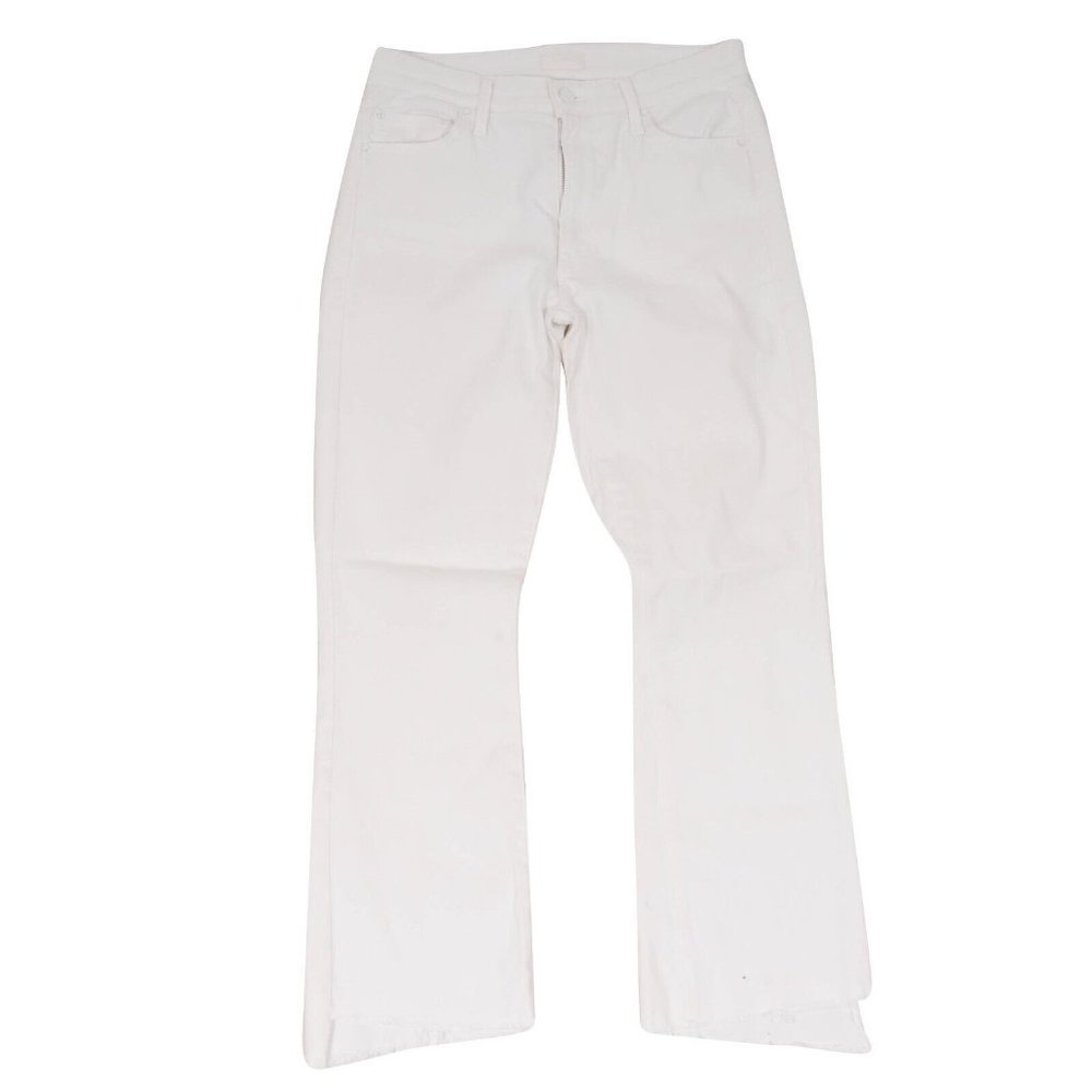 Mother Denim Women High Waist Jean 26 Inside Crop Step Fray White Cotton Stretch